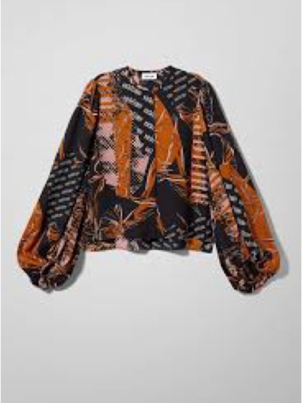 Weekday Black & Rust Patterned Balloon-Sleeve Blouse